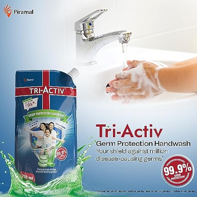 TRI-ACTIV LIQUID HANDWASH REFILL | 750ML X PACK OF 1 (750ML) | PROTECTS FROM 99.9% DISEASE CAUSING GERMS | HAND WASH REFILL PACKS WITH ALOEVERA & AVOCADO | LIQUID SOAP | GENTLE ON HANDS & SAFE ON SKIN - Image 2